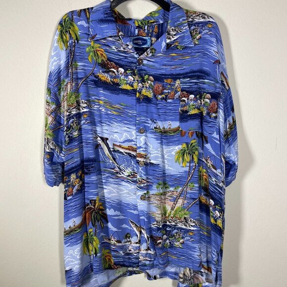Pacific Blue USA Vintage Marlin Tropical Shirt Men XL Hawaiian All Over Print! - Picture 1 of 5